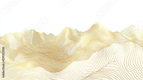 Elegant gold mountain line art with intricate details, perfect for luxurious wallpaper and decorative prints.