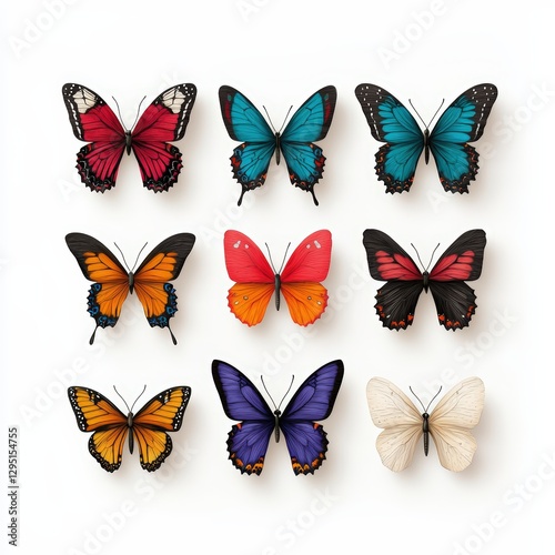 Wallpaper Mural A vibrant collection of nine colorful butterflies displayed in a stylish arrangement, showcasing their unique patterns and designs. Torontodigital.ca