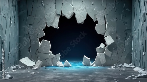 Broken Wall, Crumbling Structure, Gap, Hole in Wall, Abstract Background