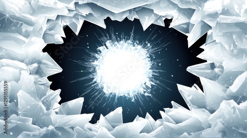 Shattered Ice Reveals Glowing Light Abstract Background