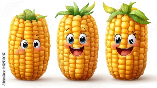 fresh yellow corn on cob isolated catoon