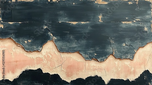 Abstract Textured Background Peeling Dark Blue and Peach Paint on Wall