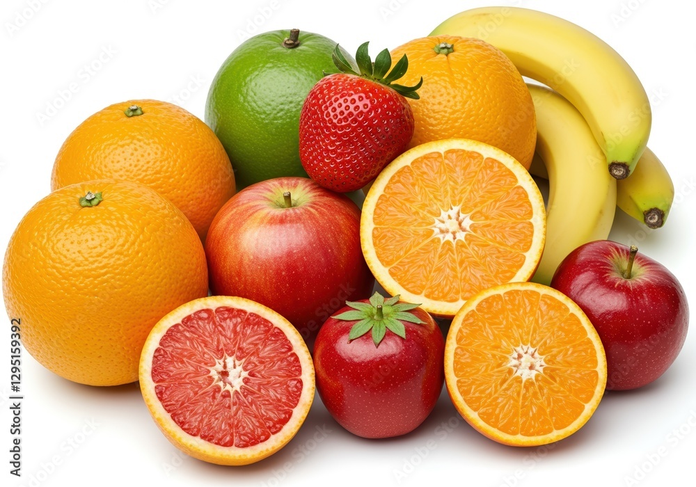 Vibrant Fruit Assortment with Oranges, Apples, Strawberries, and Bananas - Fresh Organic Produce for Healthy Eating and Juicing Vibrant Fruit Assortment with Oranges, Apples, Strawberries, and Bananas - Fresh Organic Produce for Healthy Eating and Juicing
