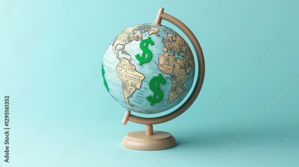 3D Minimalist Rendering of a Financial Globe with Dollar Signs on an Attractive Background 3D Minimalist Rendering of a Financial Globe with Dollar Signs on an Attractive Background