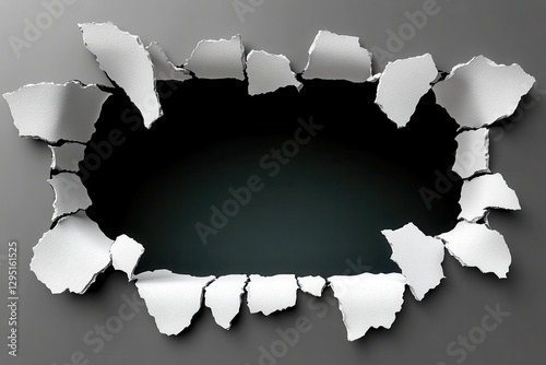 Torn Hole in Gray Surface Revealing Dark Background - Abstract Design Element
