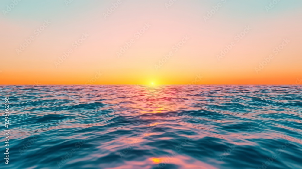 Fototapeta premium Sunset Over Calm Ocean Waters with Soft Colors and Peaceful Atmosphere