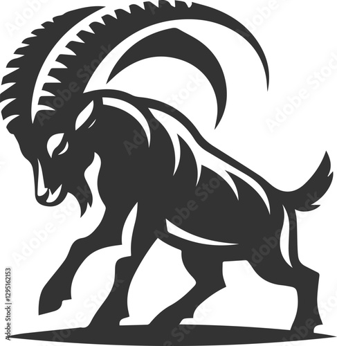 Goat lowering its head in a charging stance animal vector silhouette