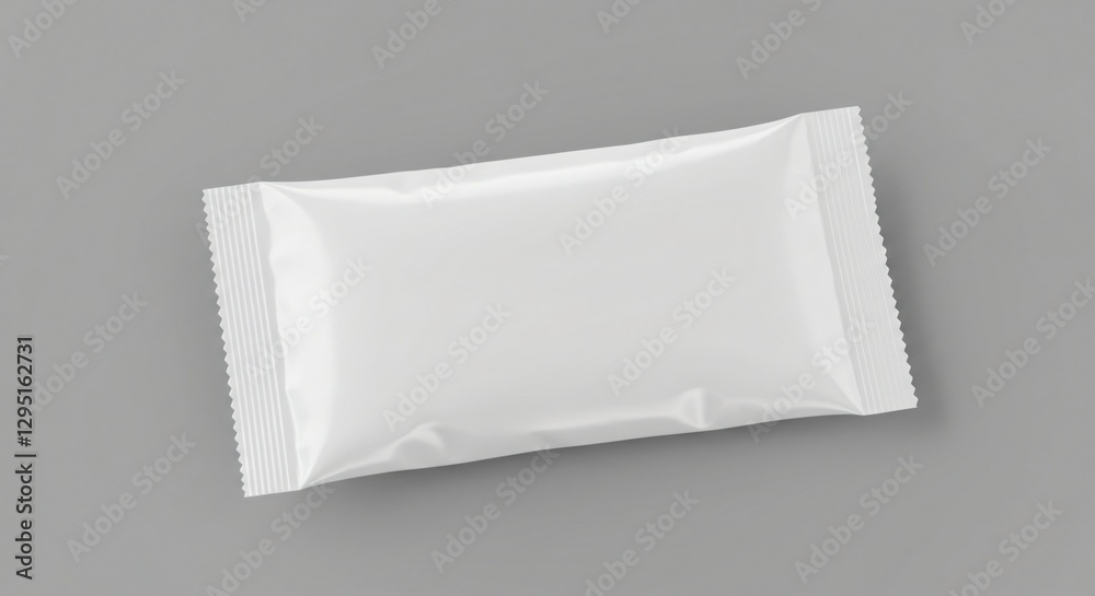 White sachet packet on gray background, clean and simple design. White sachet packet on gray background, clean and simple design.