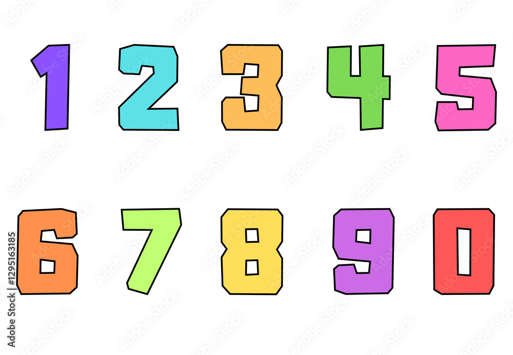 Set of numbers from zero to nine. Collection of numbers isolated on a white background. Vector illustration. Set of numbers from zero to nine. Collection of numbers isolated on a white background. Vector illustration.