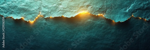 Golden Light Breaking Through Teal Textured Wall