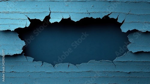 Abstract Teal Blue Cracked Wooden Texture with Hole Background
