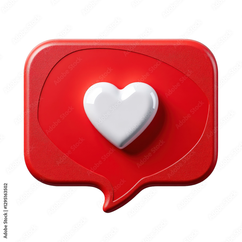 Red Notification Bubble with White Heart, transparent background Red Notification Bubble with White Heart, transparent background
