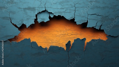 Abstract Blue and Orange Cracked Paint Texture Background