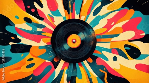Vibrant Color Splash Around Retro Vinyl Record Art Design