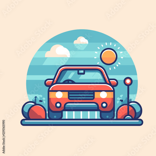 A flat design illustration of a luxury car, using minimalist elements to convey sophistication and modernity. Perfect for premium automotive advertisements.
