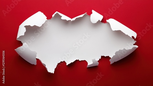 Torn White Paper on Red Background with Copy Space