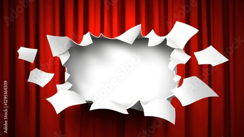 Torn Red Curtain Revealing White Space