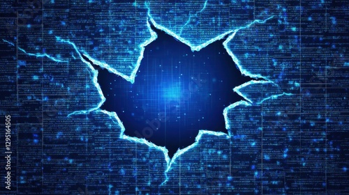 Digital Fracture Abstract Blue Data Breach Background