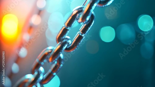 Steel Chain Link in Abstract Bokeh