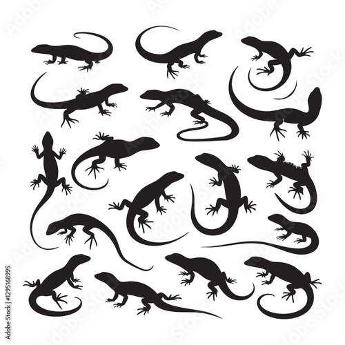 Silhouette set of Lizard on white background