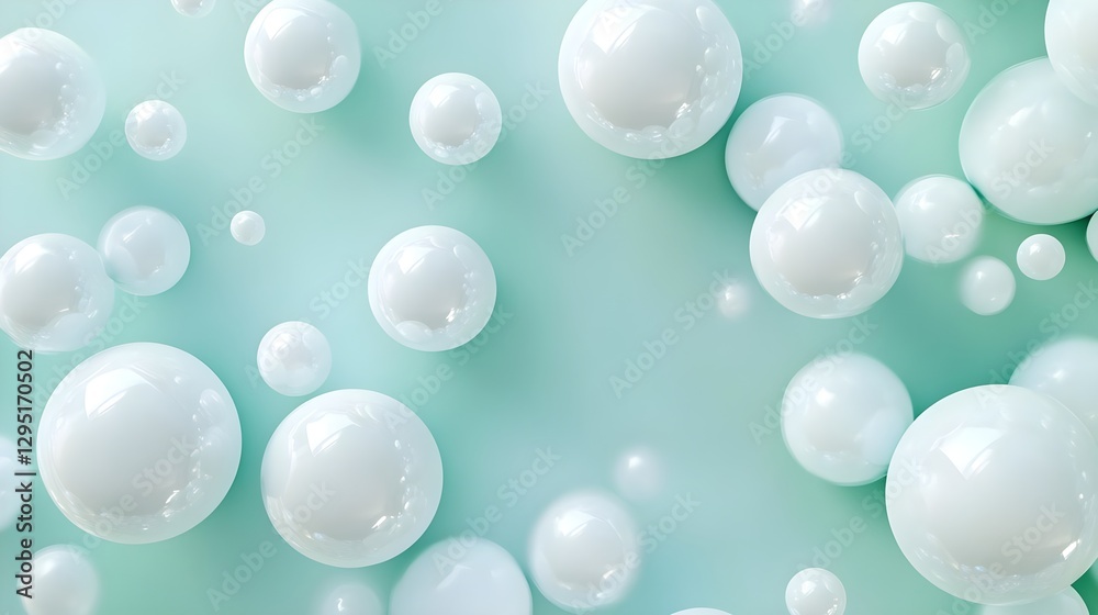 Delicate White Bubbles Floating on Soft Mint Green Background Delicate White Bubbles Floating on Soft Mint Green Background