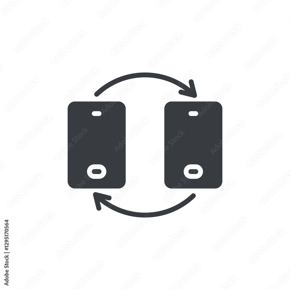 Two phones with a circular arrow vector icon Two phones with a circular arrow vector icon