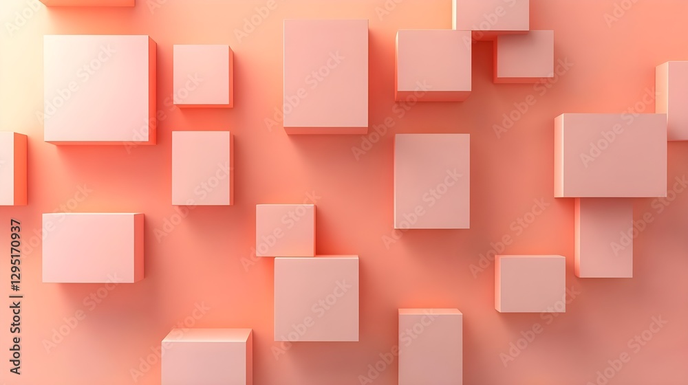 Geometric Pink Cubes on Coral Background Creating a Modern Visual Composition Geometric Pink Cubes on Coral Background Creating a Modern Visual Composition