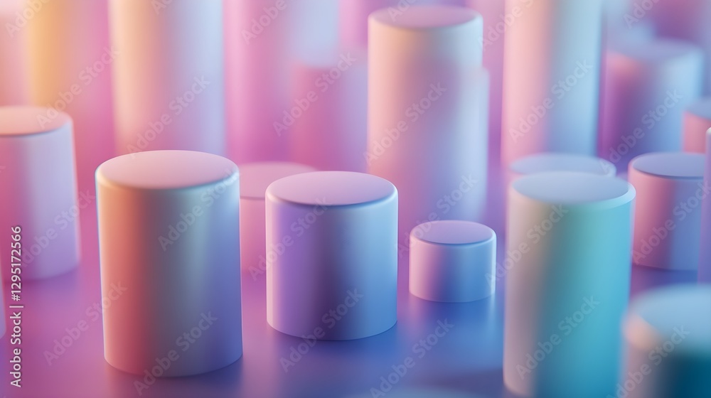 Colorful Cylinders in Gradient Light Creating a Dreamy, Abstract Atmosphere Colorful Cylinders in Gradient Light Creating a Dreamy, Abstract Atmosphere