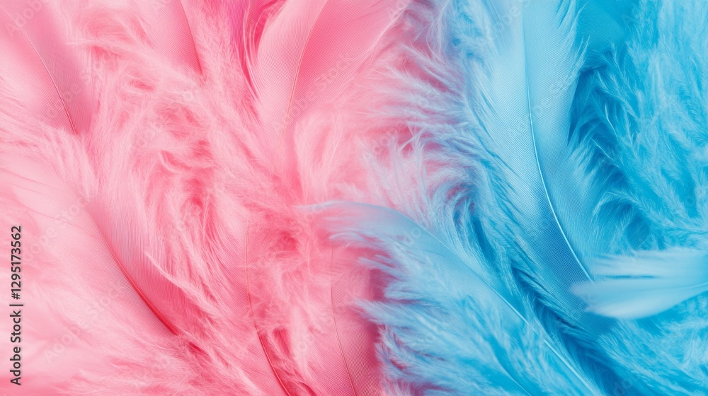 Obraz premium Close-up view of soft pink and blue feathers creating an abstract pattern with delicate textures and gentle colors