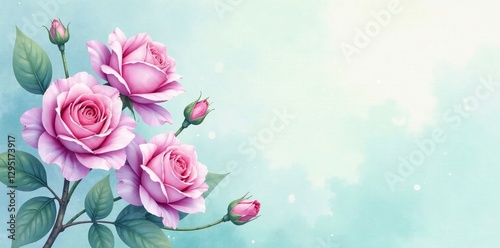 Fototapeta Naklejka Na Ścianę i Meble -  Delicate watercolor painting of roses in shades of lavender and mint green, lavender, mint green, painting