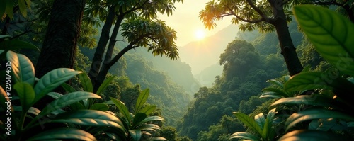 Dense foliage in sepia tone, jungle canopy in tropical forest, forest, jungle