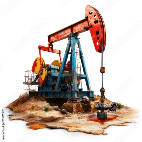 Professional image of an oil well artificial lift system with a seamless white background, perfect for branding, packaging, and advertising, featuring rod pumps and gas lift mechanisms. photo