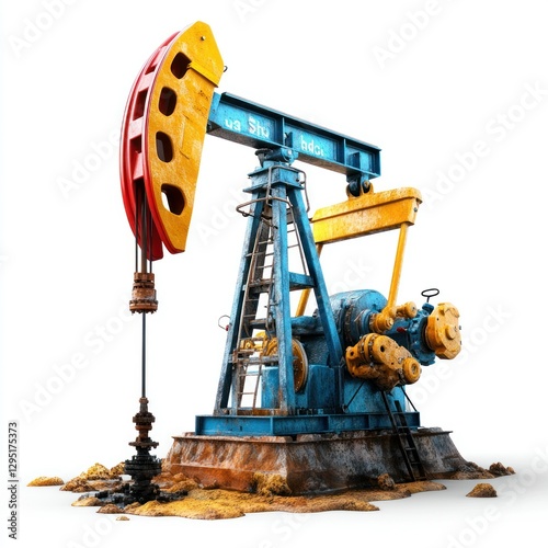 Professional image of an oil well artificial lift system with a seamless white background, perfect for branding, packaging, and advertising, featuring rod pumps and gas lift mechanisms. photo