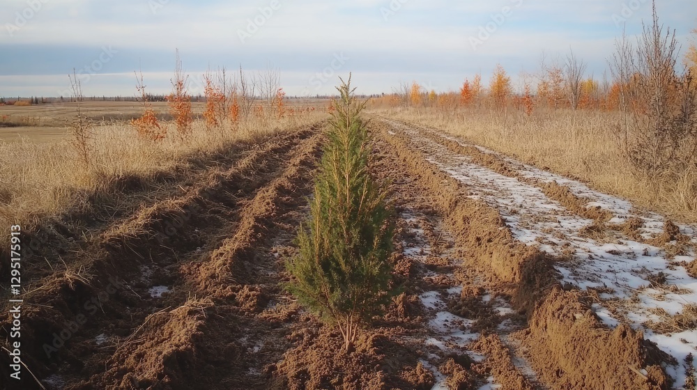 A sandy soil landscape with multiple small trees prepared for bare root digging. A sandy soil landscape with multiple small trees prepared for bare root digging.