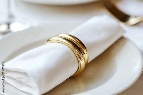 Golden Napkin Ring on Elegant White Table Setting