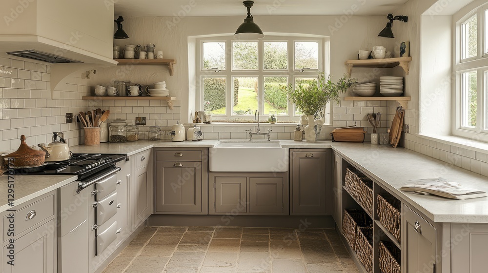A Scandinavian-style kitchen with a neutral palette and practical storage. A Scandinavian-style kitchen with a neutral palette and practical storage.