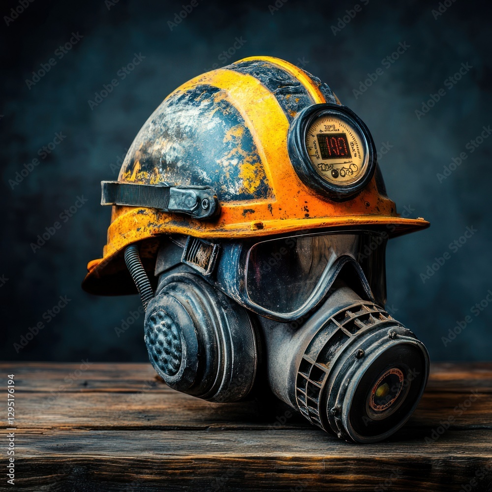Studio shot of a coal miners dust monitoring device, isolated with soft lighting, creating a professional and versatile look, emphasizing health and safety monitoring
