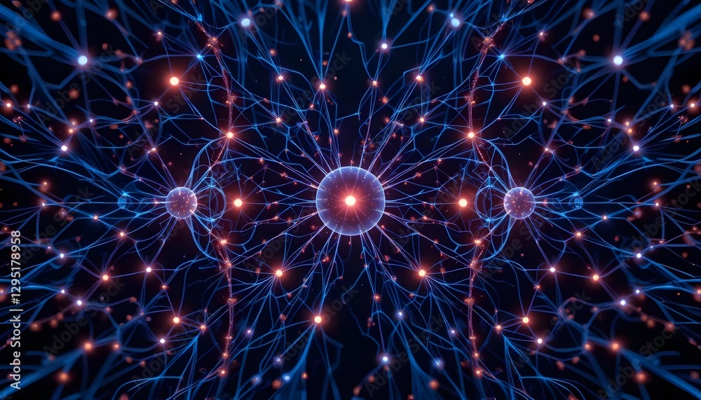 Neuron Network Visualization with Glowing Nodes and Blue Connections