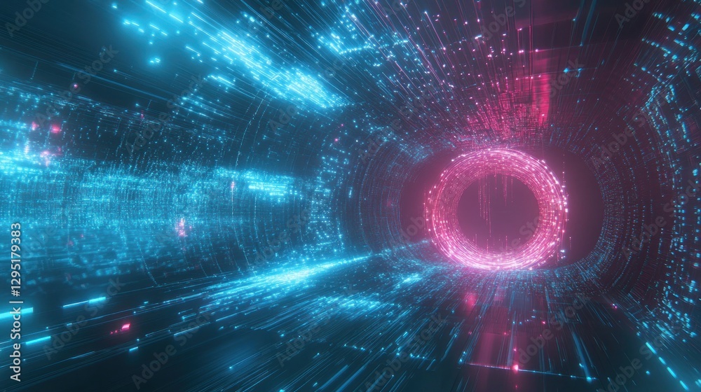Obraz premium Futuristic data tunnel with glowing vortex