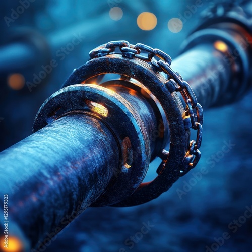 Studio shot of a vertical oil pipeline segment, isolated with soft lighting, creating a professional and versatile look, emphasizing its industrial use. photo