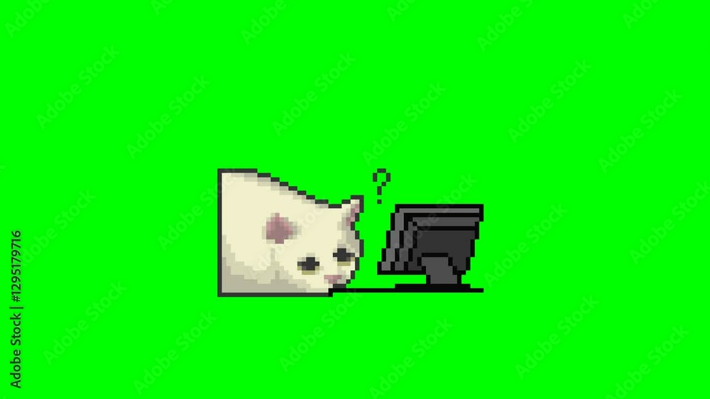 Cat confused by computer, pixel art meme Stock Video | Adobe Stock