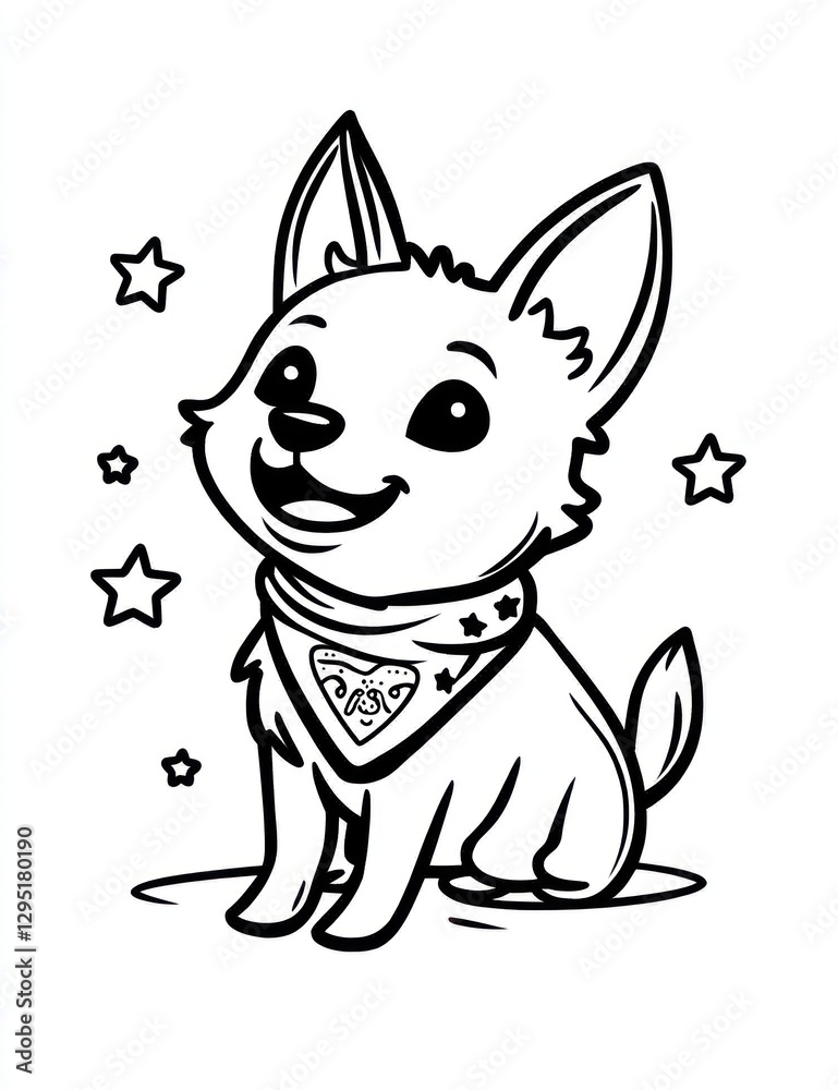 Obraz premium Happy dog coloring page, stars background, children's activity