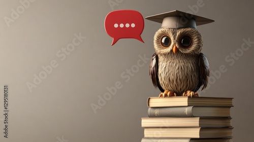 Studious owl with graduation cap and speech bubble photo