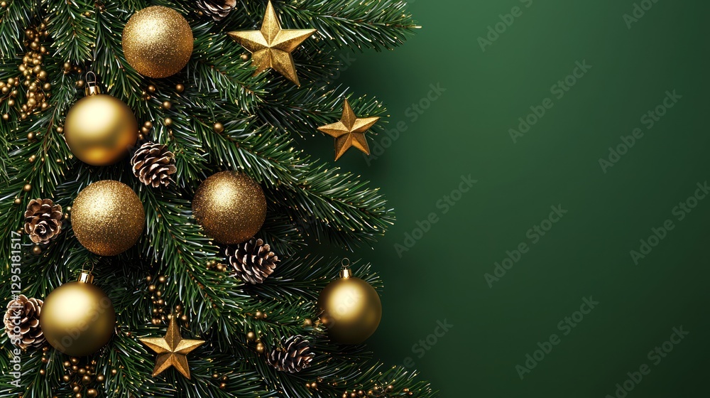 Fototapeta premium Festive Christmas Tree with Golden Ornaments and Pine Cones