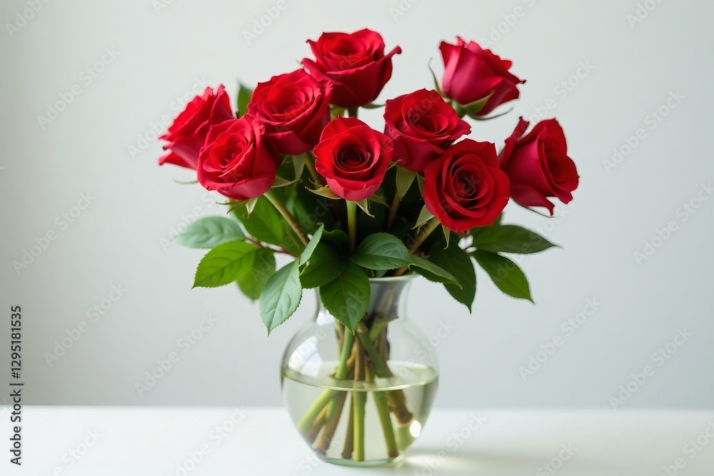 Elegant arrangement of red roses flowers in a glass vase, nature, gift Elegant arrangement of red roses flowers in a glass vase, nature, gift