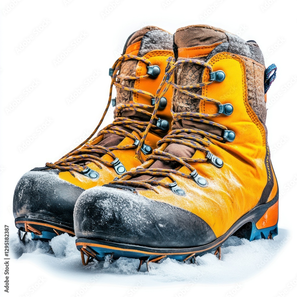 High-quality isolated image of a mountain climbers ice boots, placed on a pure white background, perfect for graphic design or advertising purposes