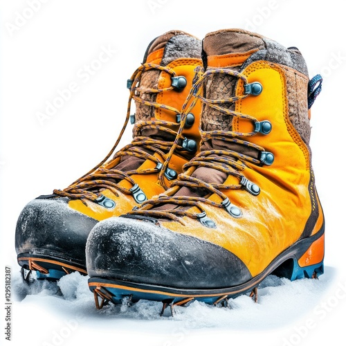 Obraz na płótnie High-quality isolated image of a mountain climbers ice boots, placed on a pure white background, perfect for graphic design or advertising purposes w salonie