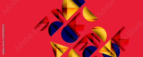 Abstract geometric pattern with intersecting circles and triangles in gradients. The high-contrast composition creates depth and a dynamic, modern aesthetic