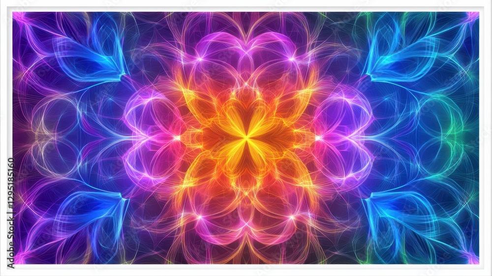 Vibrant Abstract Fractal Art with Symmetrical Design in Multicolored Neon Hues Creating a Mesmerizing and Energetic Visual Experience Vibrant Abstract Fractal Art with Symmetrical Design in Multicolored Neon Hues Creating a Mesmerizing and Energetic Visual Experience