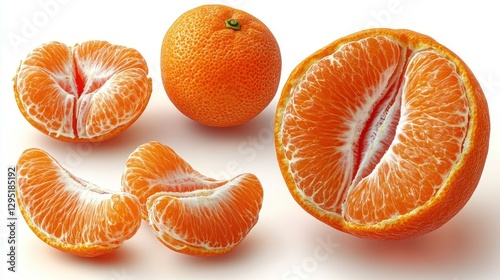 peeled mandarin orange isolated on transparent background catoon style